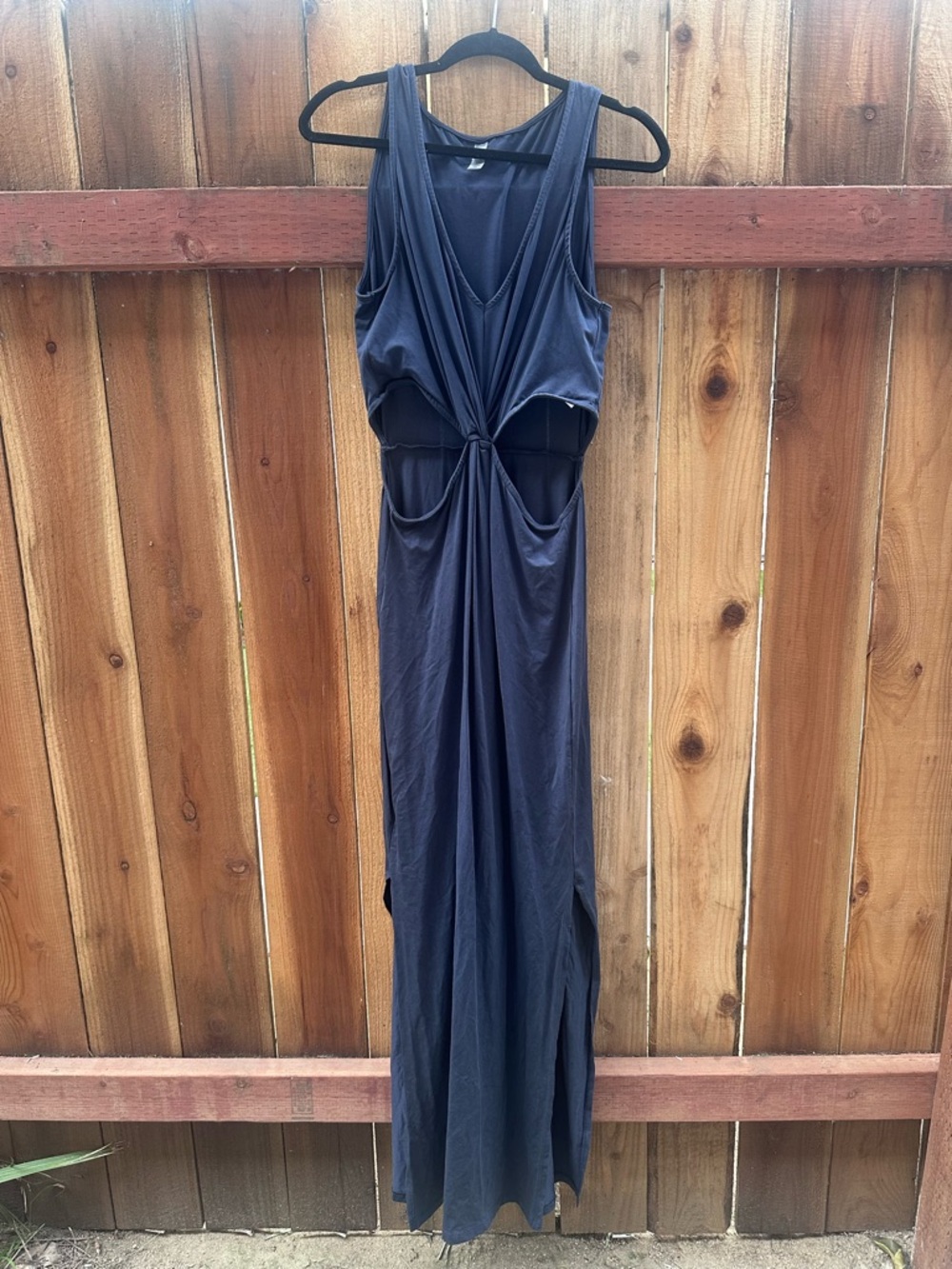 Beyond Yoga Navy Twist-Knot Maxi Dress with Side Cutouts